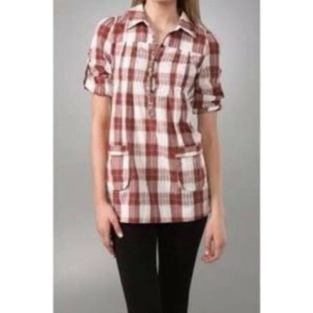 FREE PEOPLE Folk Plaid Grunge Blouse Tunic Top